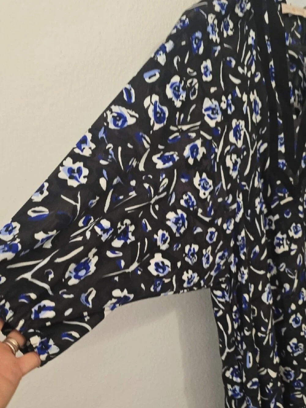 Tory Burch Black Midi Dress with Blue & White Abstract Print M